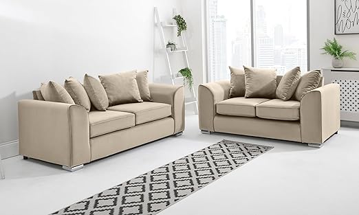 Dylan Plush Velvet Sofa Set – 2 & 3 Seater, Corner Sofa, Swivel Chair – Classic Blue Scatterback Sofas for Living Room