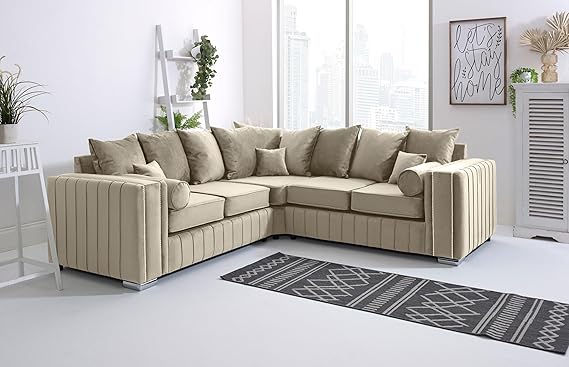 Layla Plush Velvet 5-Seater Corner Sofa Set – Upholstered Fullback Sofas for Living Room