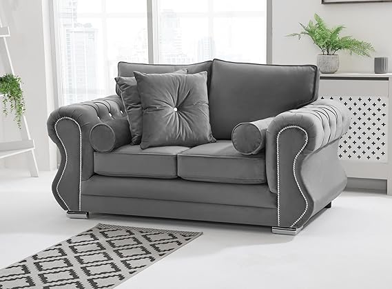 Matrix Falcon Plush Velvet Sofa – Diamond Studded Arms – Foam Seat Cushions – Button Tufted Detailing – 2 Seater, 3 Seater, 3+2 Set, Armchair & Corner Sofa Options