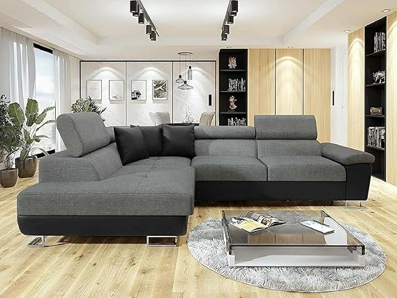 Artic Corner Grey Color Sofa Bed With Storage - Premium Quality Fabric - Right and Left Arm Sofa Bed (Right Arm)