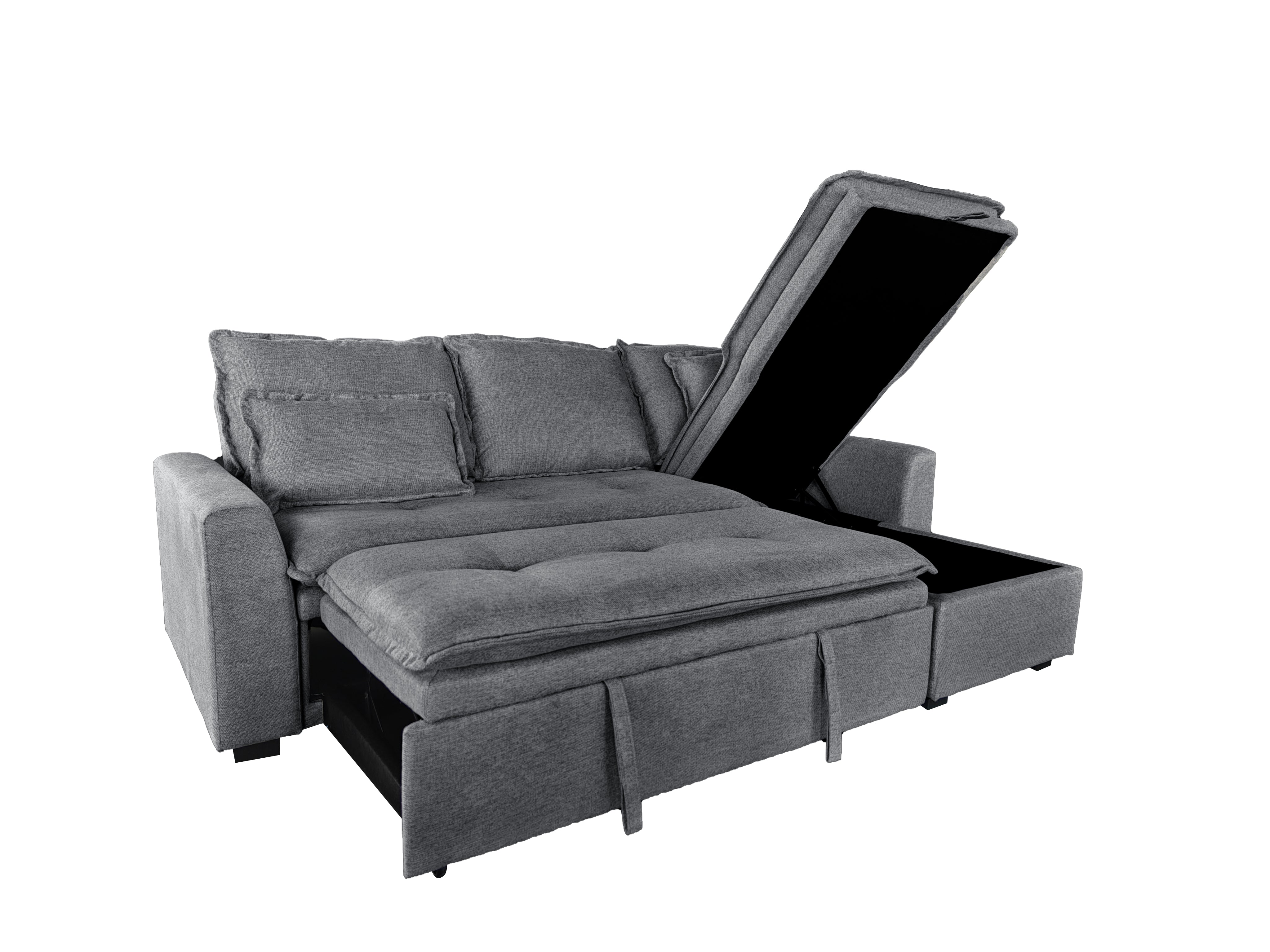 Cozeo Universal Corner Sofa Bed with Storage & Reversible Chaise – Linen Fabric Pull-Out Sectional Sleeper Couch – Modern L-Shaped Sofa with Hidden Compartment for Living Room