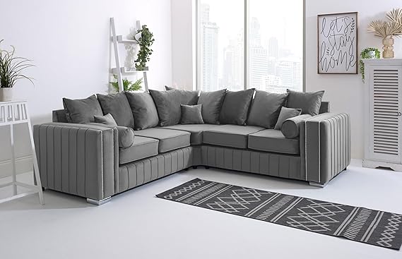 Layla Plush Velvet 5-Seater Corner Sofa Set – Upholstered Fullback Sofas for Living Room