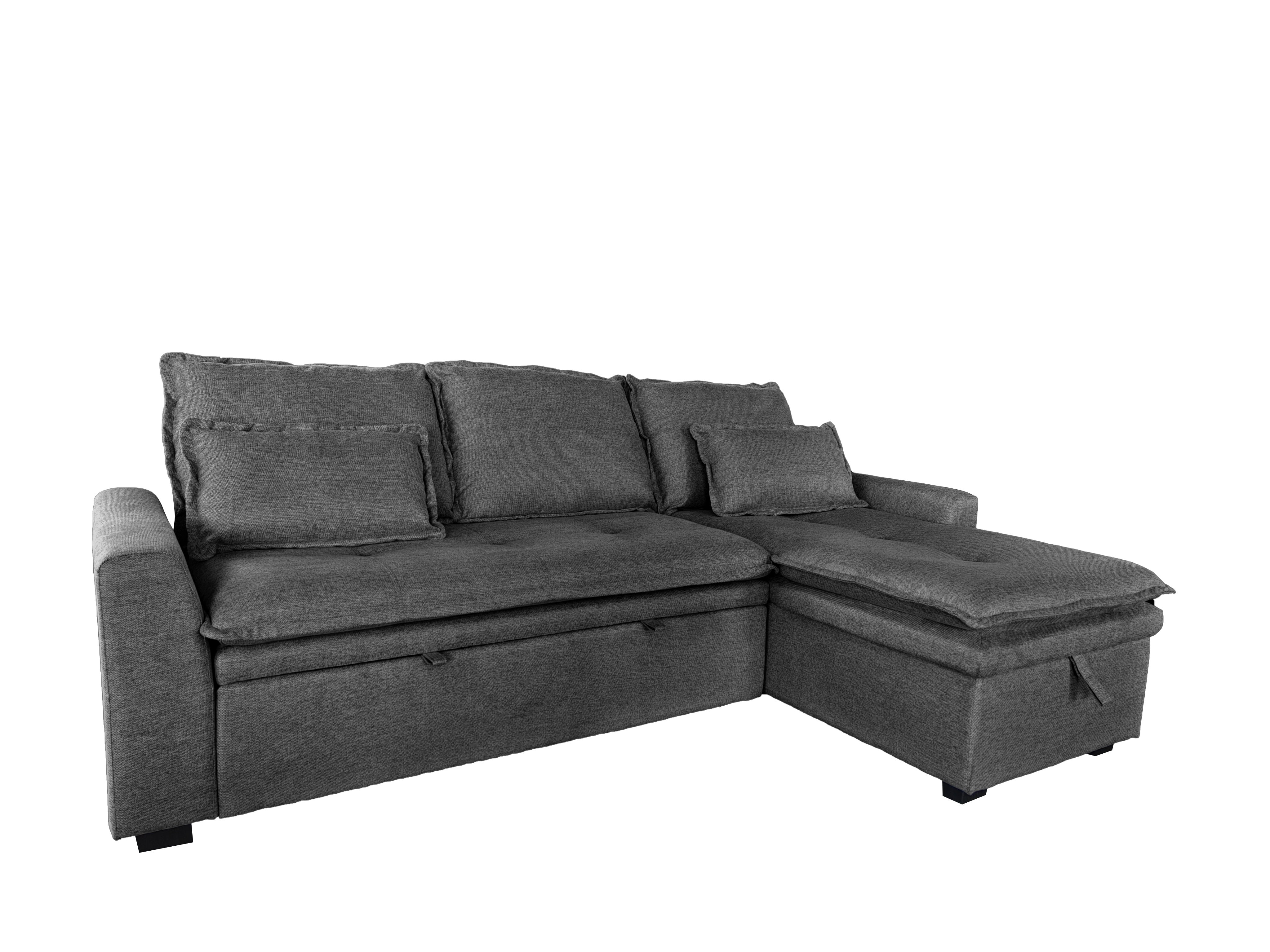 Cozeo Universal Corner Sofa Bed with Storage & Reversible Chaise – Linen Fabric Pull-Out Sectional Sleeper Couch – Modern L-Shaped Sofa with Hidden Compartment for Living Room