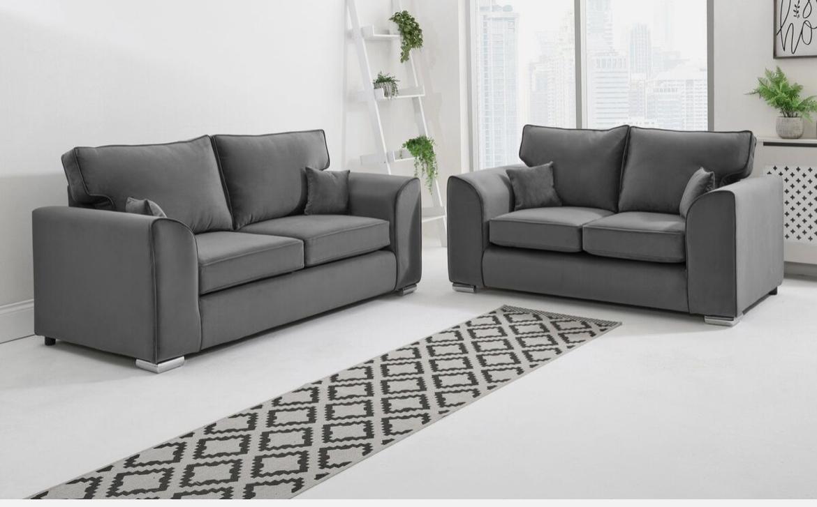 Dylan Plush Velvet Sofa Set – 2 & 3 Seater, Corner Sofa, Swivel Chair – Classic Blue Scatterback Sofas for Living Room