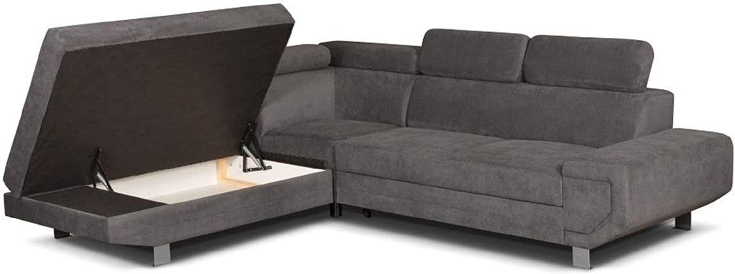 Artic Corner Grey Color Sofa Bed With Storage - Premium Quality Fabric - Right and Left Arm Sofa Bed (Right Arm)