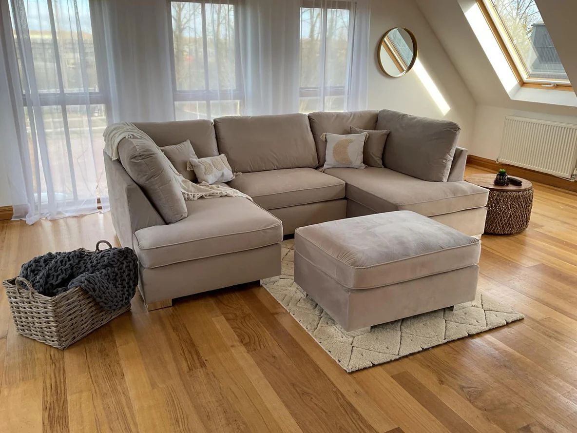 Cinema Sofa U Shape Sofa Living Room Corner Suite with Footstool  (Available in Plush ,  Beige, Charcoal, Cream, Grey)