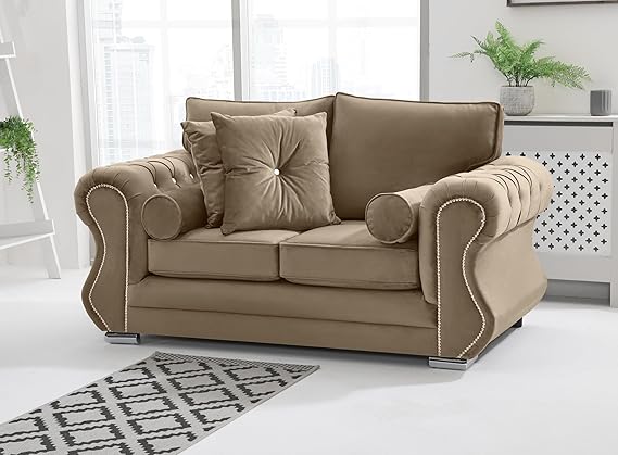 Matrix Falcon Plush Velvet Sofa – Diamond Studded Arms – Foam Seat Cushions – Button Tufted Detailing – 2 Seater, 3 Seater, 3+2 Set, Armchair & Corner Sofa Options