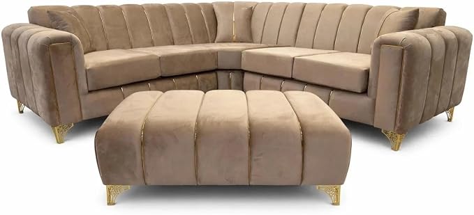 Turkish Corner Sofa Plush Velvet L Shape Sofa Set UK, Modern Upholstered Sectional Sofa with Metal Legs & Trim, Hardwood Frame, High Density Foam Seating, 4 Seater, Black