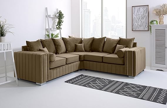Layla Plush Velvet 5-Seater Corner Sofa Set – Upholstered Fullback Sofas for Living Room