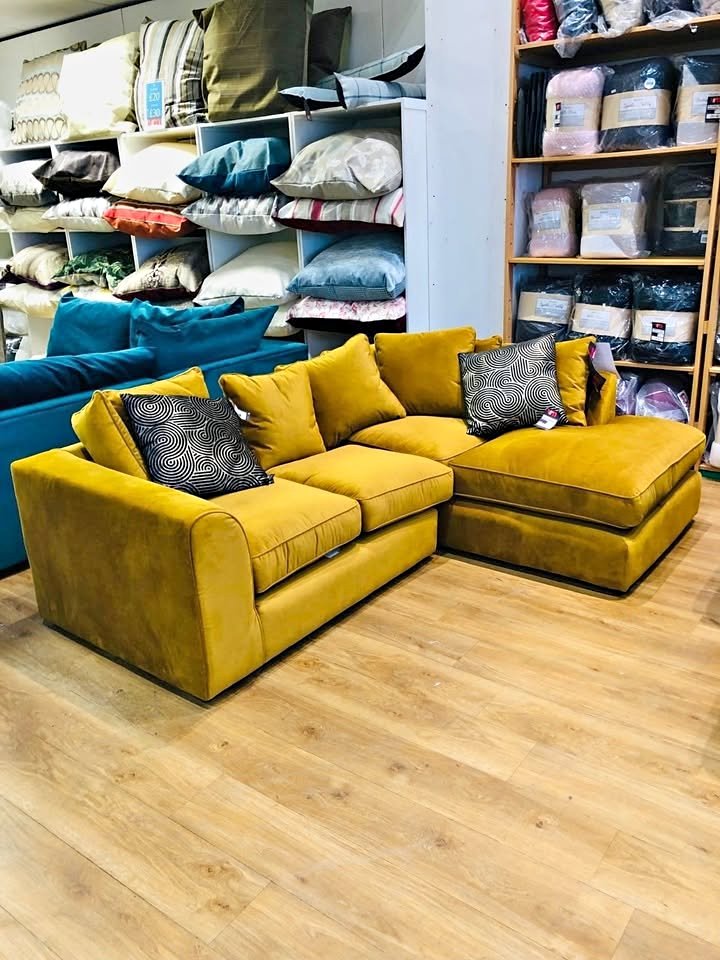 Dylan Plush Velvet Sofa Set – 2 & 3 Seater, Corner Sofa, Swivel Chair – Classic Blue Scatterback Sofas for Living Room