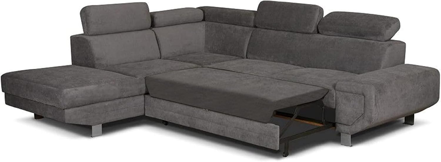 Artic Corner Grey Color Sofa Bed With Storage - Premium Quality Fabric - Right and Left Arm Sofa Bed (Right Arm)