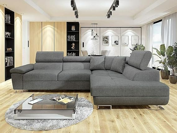 Artic Corner Grey Color Sofa Bed With Storage - Premium Quality Fabric - Right and Left Arm Sofa Bed (Right Arm)