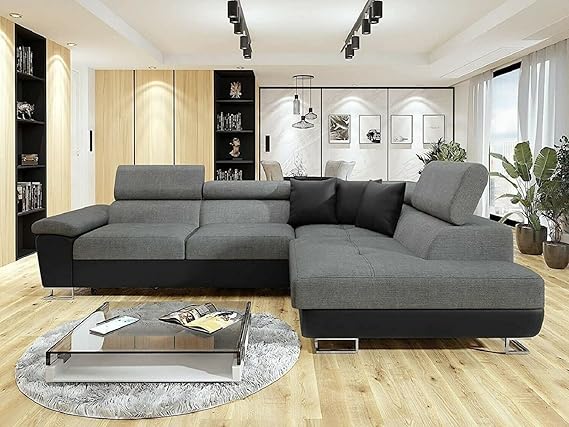 Artic Corner Grey Color Sofa Bed With Storage - Premium Quality Fabric - Right and Left Arm Sofa Bed (Right Arm)