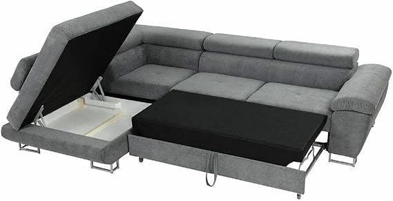 Artic Corner Grey Color Sofa Bed With Storage - Premium Quality Fabric - Right and Left Arm Sofa Bed (Right Arm)