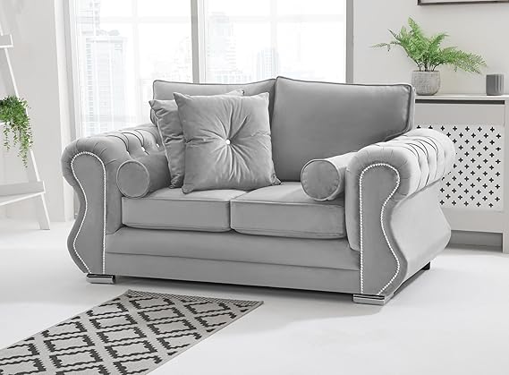 Matrix Falcon Plush Velvet Sofa – Diamond Studded Arms – Foam Seat Cushions – Button Tufted Detailing – 2 Seater, 3 Seater, 3+2 Set, Armchair & Corner Sofa Options