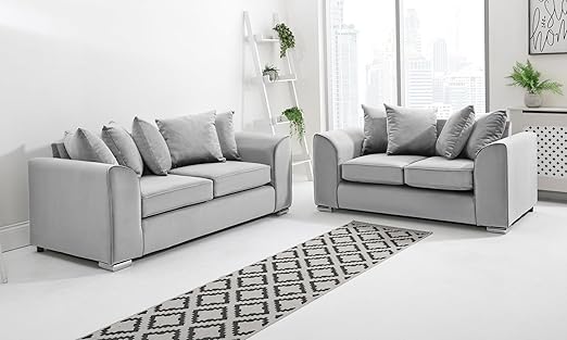 Dylan Plush Velvet Sofa Set – 2 & 3 Seater, Corner Sofa, Swivel Chair – Classic Blue Scatterback Sofas for Living Room