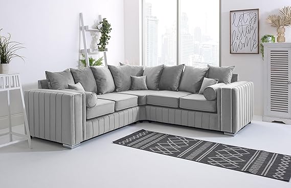 Layla Plush Velvet 5-Seater Corner Sofa Set – Upholstered Fullback Sofas for Living Room