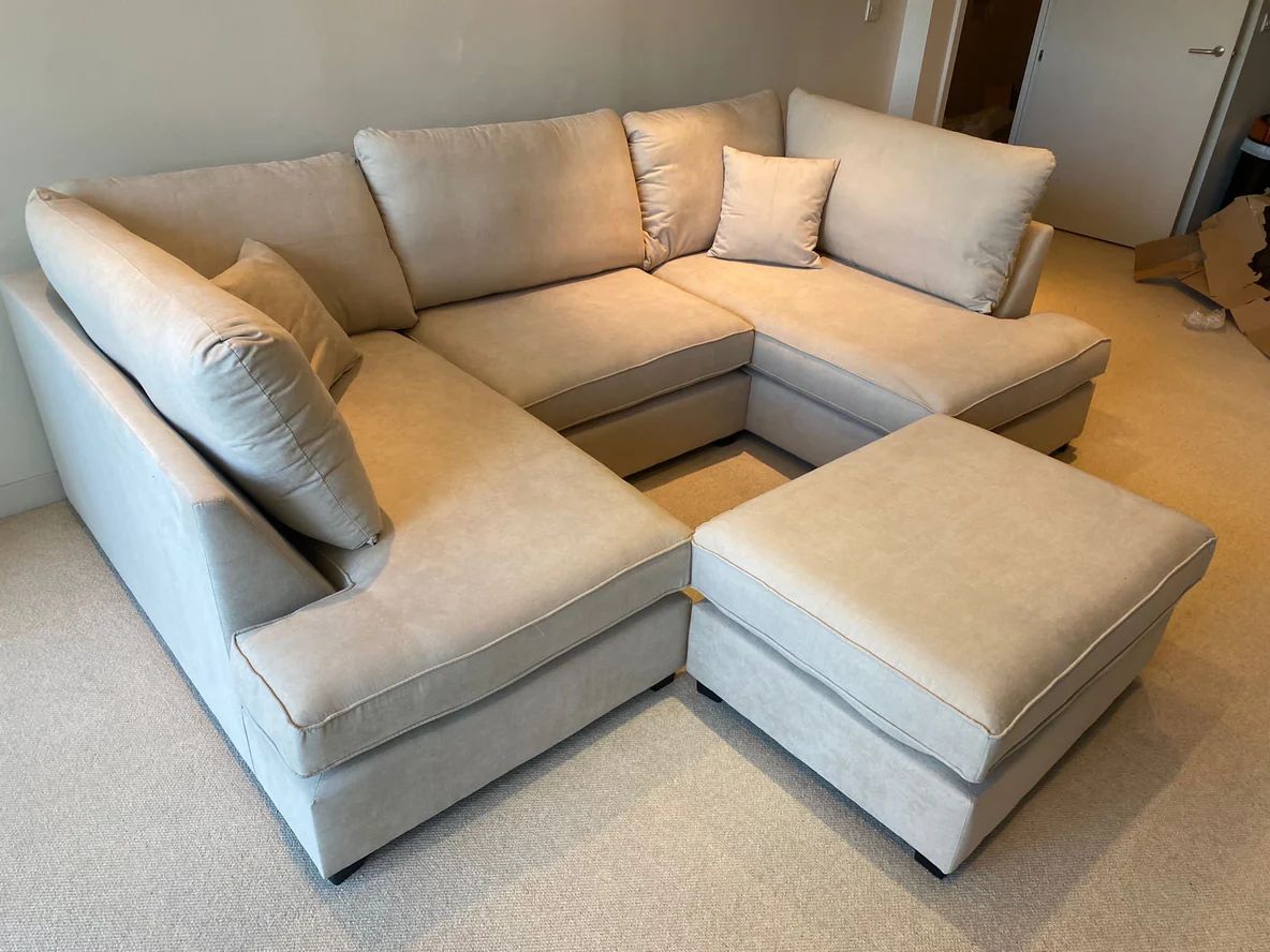 Cinema Sofa U Shape Sofa Living Room Corner Suite with Footstool  (Available in Plush ,  Beige, Charcoal, Cream, Grey)